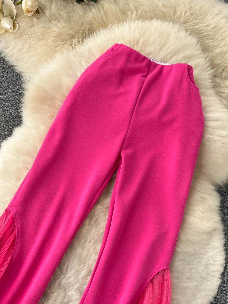 Mesh Spliced Y2k Pants for Women Spring 2023 High Waisted Split Solid Wide Leg Flare Pants Fashion Chic Casual Pants