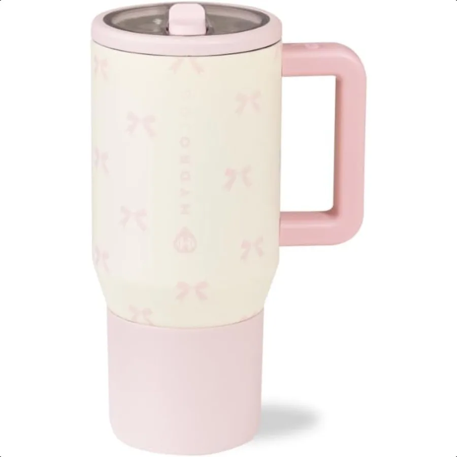 

20 oz Insulated Water Bottle with Flip Straw Handle LeakProof Durable Perfect for School Sports Lunch Travel Camp Bows