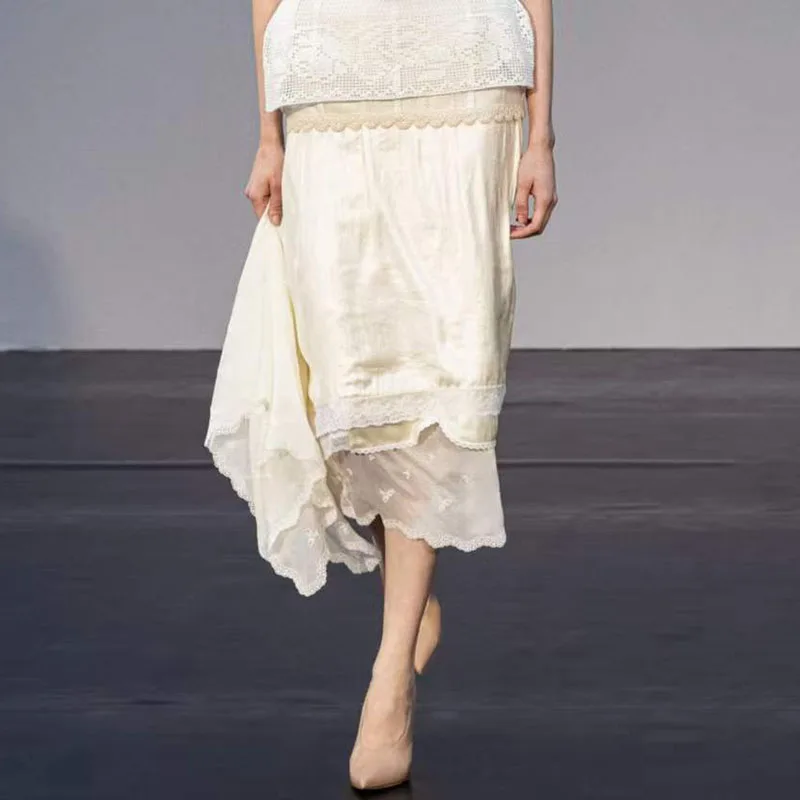 Women's Low Rise A-Line Skirt, Casual Versatile Midi Skirt, Lace Paneled Semi Skirt, High Quality Commuter Maxi Skirt, 2026, New