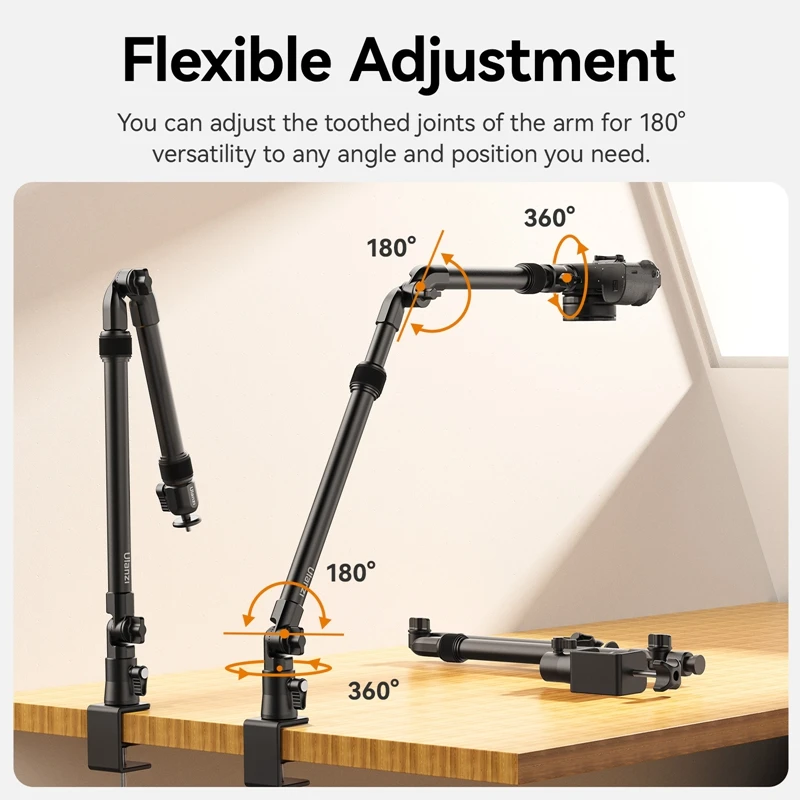 Ulanzi ZJ02 Camera Desk Setup Stand Adjustable Desk Mount with Holding Arm Max Load 2KG for Mirrorless Camera Microphone