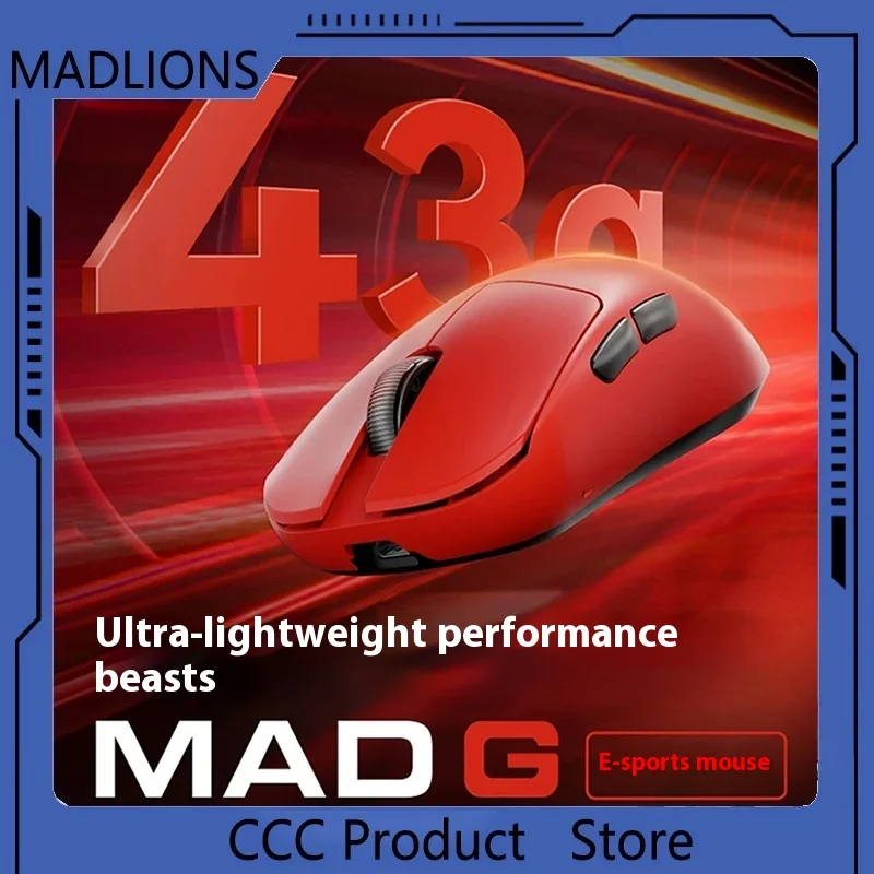 MADLIONS Mad G Ultra Lightweight Symmetrical Wireless Mouse Paw3395 Gaming Dual-Mode E-Sports Mouse Mid Size Office Gaming Gift