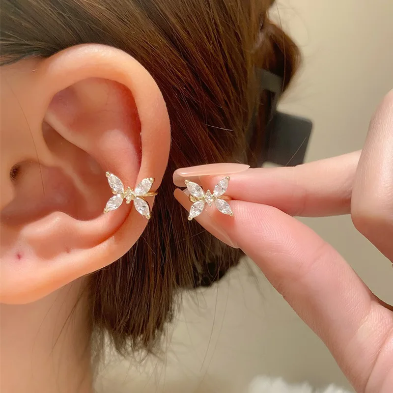 1 Pairs Zircon Butterfly Ear Clip Earrings For Women Ear Cuffs Jewelry Fairy Crystal Flower Without Hole Fake Piercing Earrings