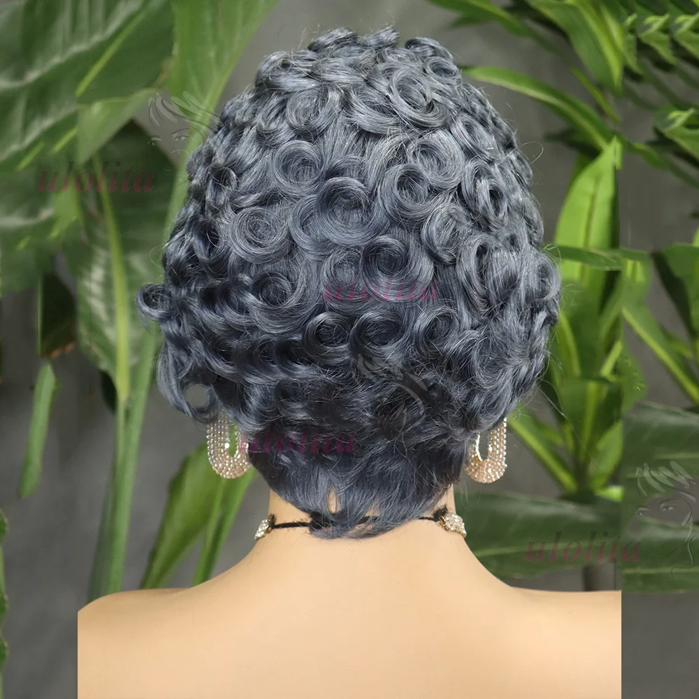 # Graue Chioma Curly Pixie Glueless Lace Closure Perücke 13X4 HD Full Frontal Perücke Kurzer Bob-Schnitt Echthaarperücken für Frauen – Detail 4