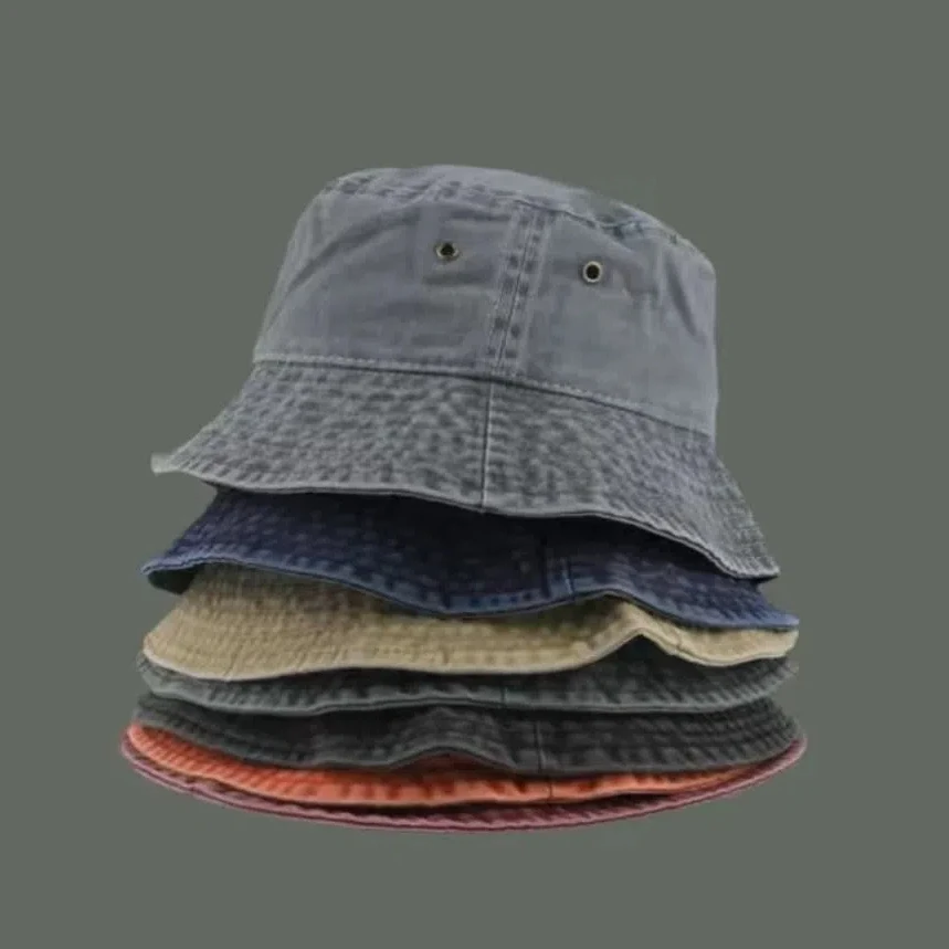 

Fashion Solid Color Washed Denim Bucket Cap Teenager Travel Sunshade Bucket Hat Big Brimmed Climbing Fisherman Hat Men Women