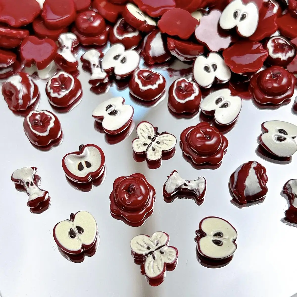 

Random Mixed Cute Cartoon Multi Shaped Apple Nail Charms Bulk Resin Two-Color Apple Nail Art Decoration Supplies For DIY Crafts