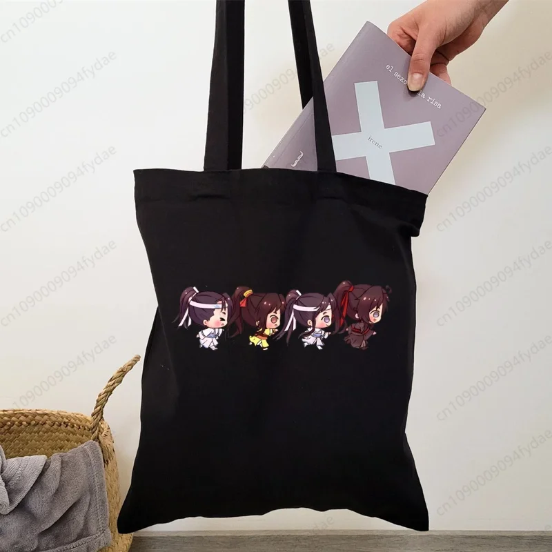 حقائب يد قماشية Mo Dao Zu Shi للنساء ، Lan WangJi الجامح ، WeiWu Xian ، حقيبة حمل كبيرة ، حقائب كتف سوداء ، أزياء غير رسمية #1