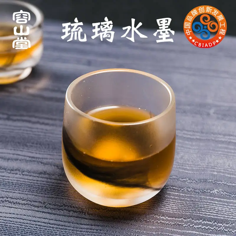 Rongshantang Tea House Glass Ink Tea Cup Glass Jianzhan Large Tea Cup Master Cup Bamboo Hat Single Cup Kung Fu Tea Set