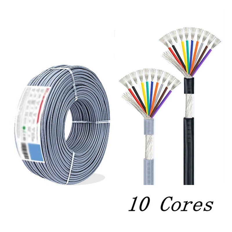 Cable blindado de 10 núcleos para amplificador/dispositivos electrónicos, 10 metros, 28AWG 2547, 2,1 canales, Cable de señal de línea de Audio