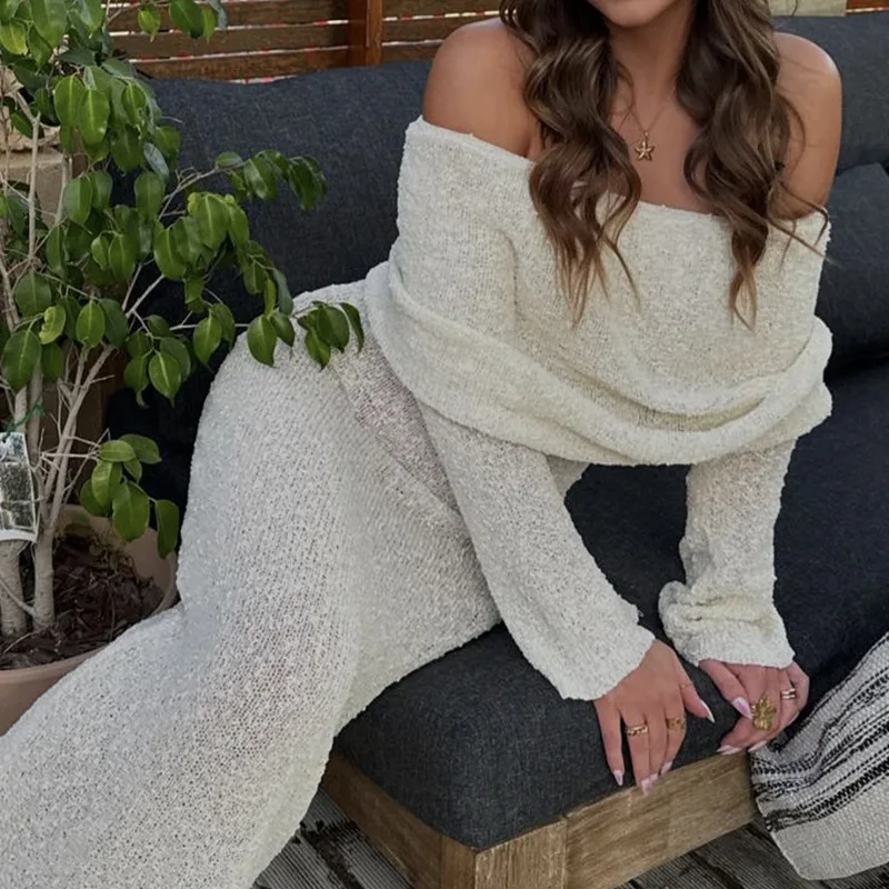 DSMTRC สีทึบ Elegant Off ไหล่ชุดชายหาดปกคลุมเสื้อคลุมยาวสําหรับผู้หญิงฤดูร้อน Holiday ดูผ่านใหม่ชุดถัก