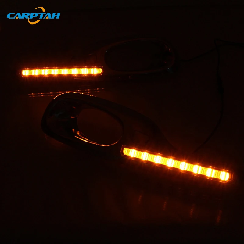 Car LED DRL 12V Daylight For Honda Jazz Fit 2011 2012 2013 Yellow Turn Signal Indicator Daytime Running Light Fog Lamp Headlight