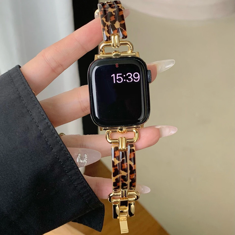 Luxury Resin Metal Strap for Apple Watch Band Ultra 2 49mm Iwatch Series 10 9 8 6 7 5 SE 4 46/45/44/42/41/40/38mm Woman Bracelet