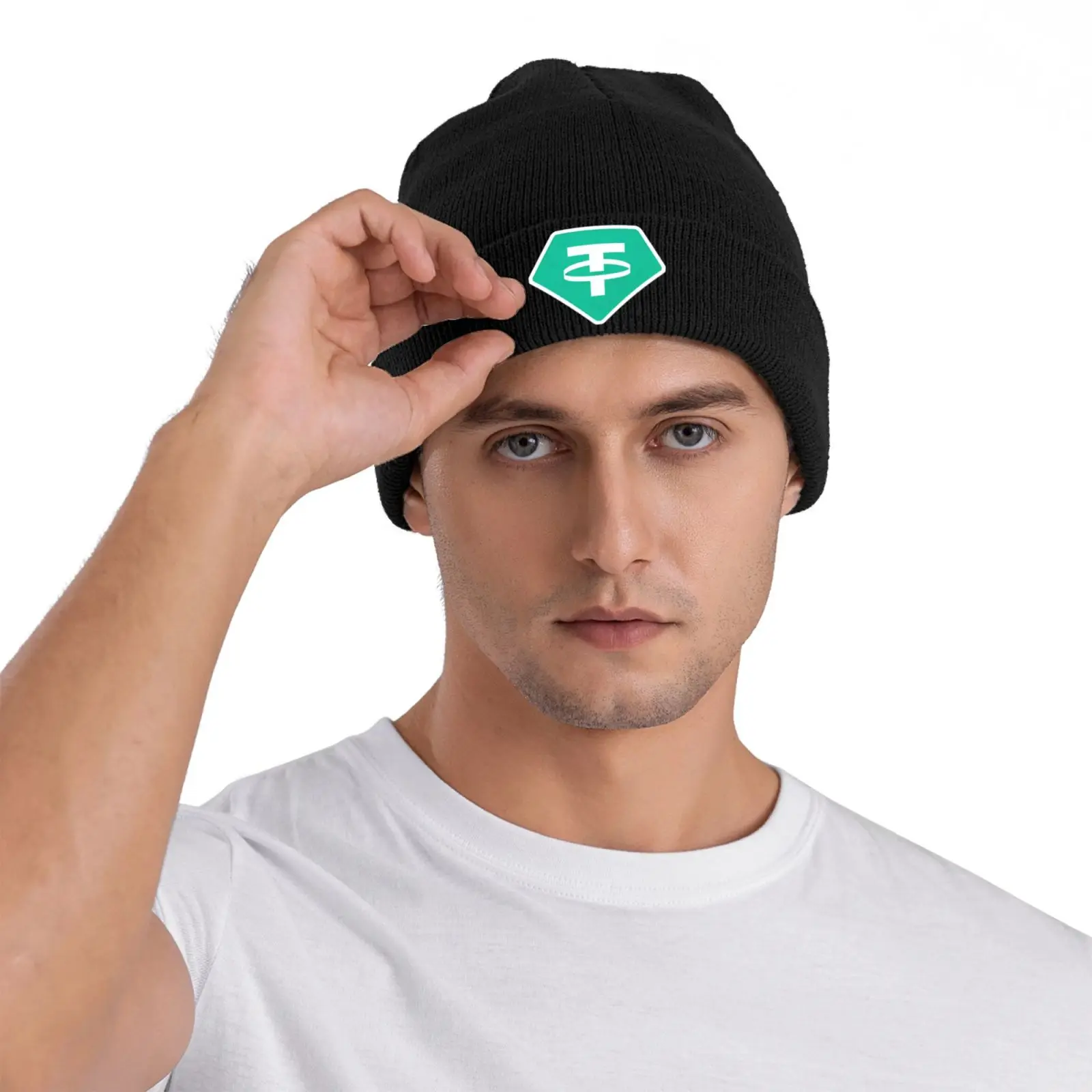 USDT طباعة بونيه قبعة للجنسين مطاطا متماسكة قبعة شتاء دافئ Skullies Beanies رئيس التفاف قبعة قبعة السفر Skullies القبعات Web3 مروحة