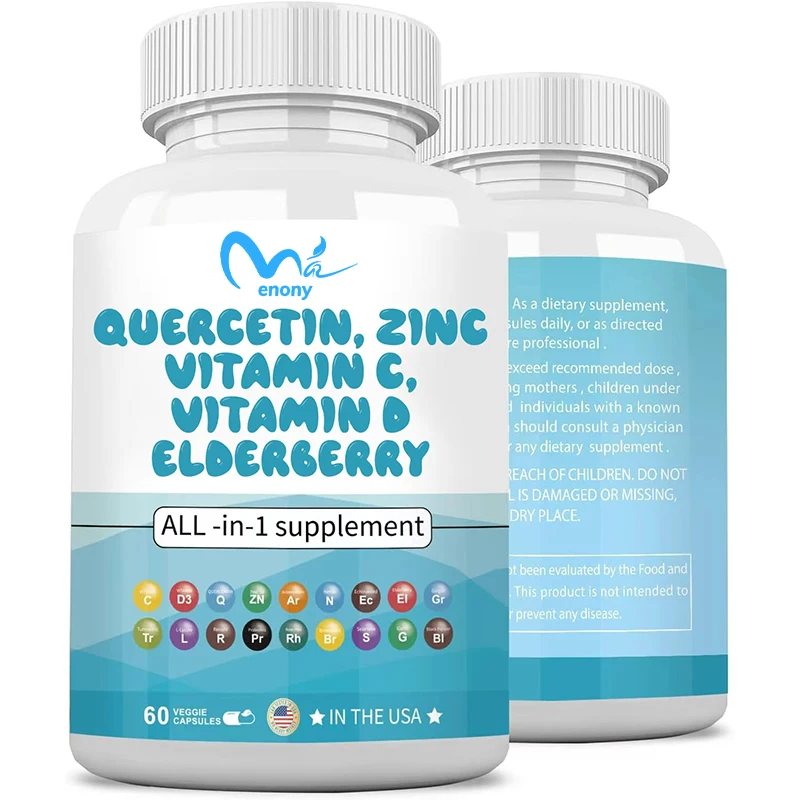 

Quercetin, zinc, vitamin C, immune system support supplement, containing echinacea, ginger, bromelain, 60 vegetarian capsules
