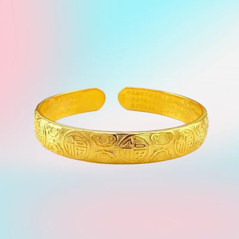 

Gift 2025 18K (AU750) Gold Retro Opening with Engraved Scriptures, Fashionable Style, Women's Bracelet, High End Accessory Gift