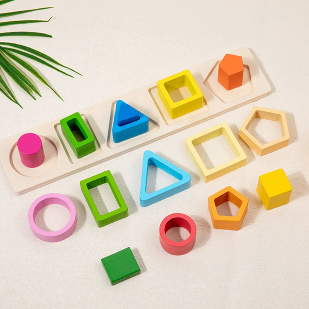1 Set Wooden Geometric Shape Matching Puzzle Educational For Kids Toddlers Preschool Colorful Blocks Montessori Style Learning