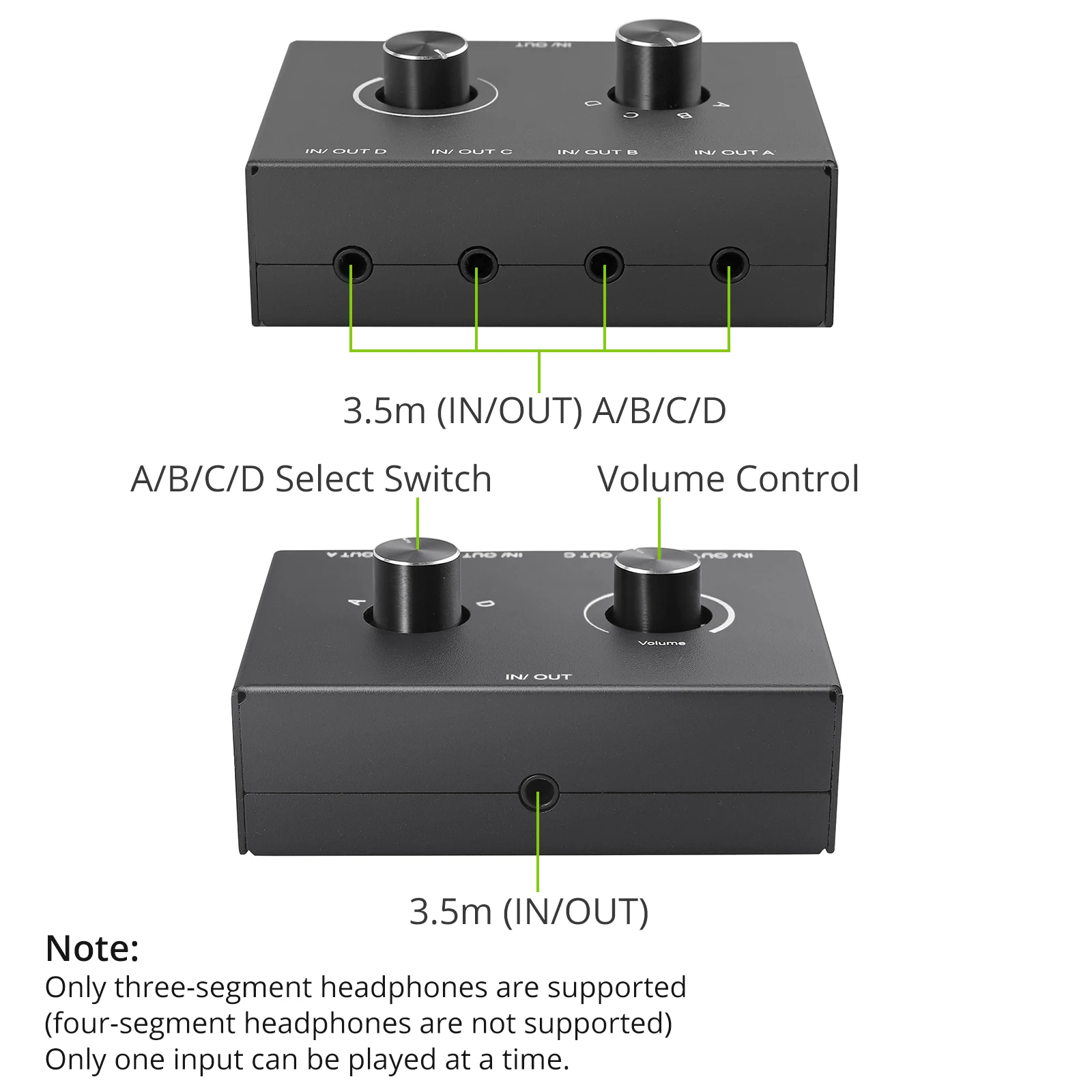 Neoteck 2 Way/4 Way 3.5mm Stereo Audio Switcher dwukierunkowy Stereo Audio przełącznik Splitter Box 2 w 1 Out / 4 w 1 Out