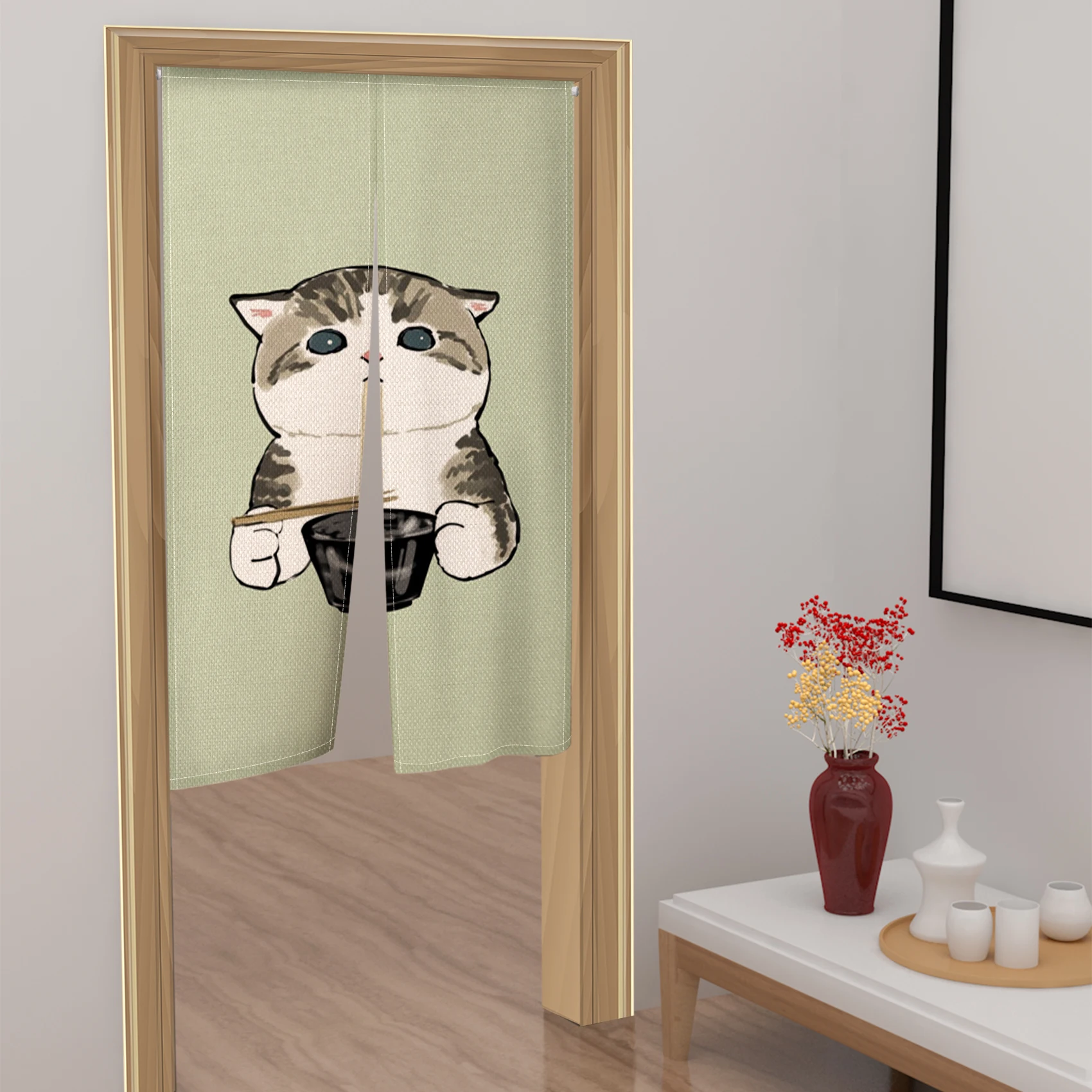 Cute Funny Cat Door Curtain Kitchen Entrance Hanging Split Half-Curtain Bedroom Restaurant Noren Partition Drape Curtain Decor