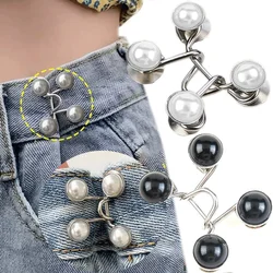 Pearl Rhinestone Jeans Button Pins Pants Snap Fastener Adjustable Tightener Waist Buckle DIY Clothing Jeans Sewing-free Buttons