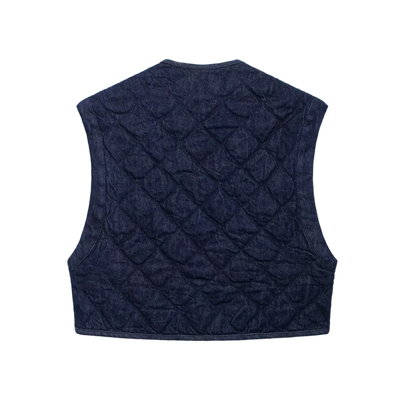 KEYANKETIAN 2024 Autumn/Winter New Women's Denim Cotton-Padded Vest Leisure style Argyle Quilting Sleeveless Crop Top Waistcoat