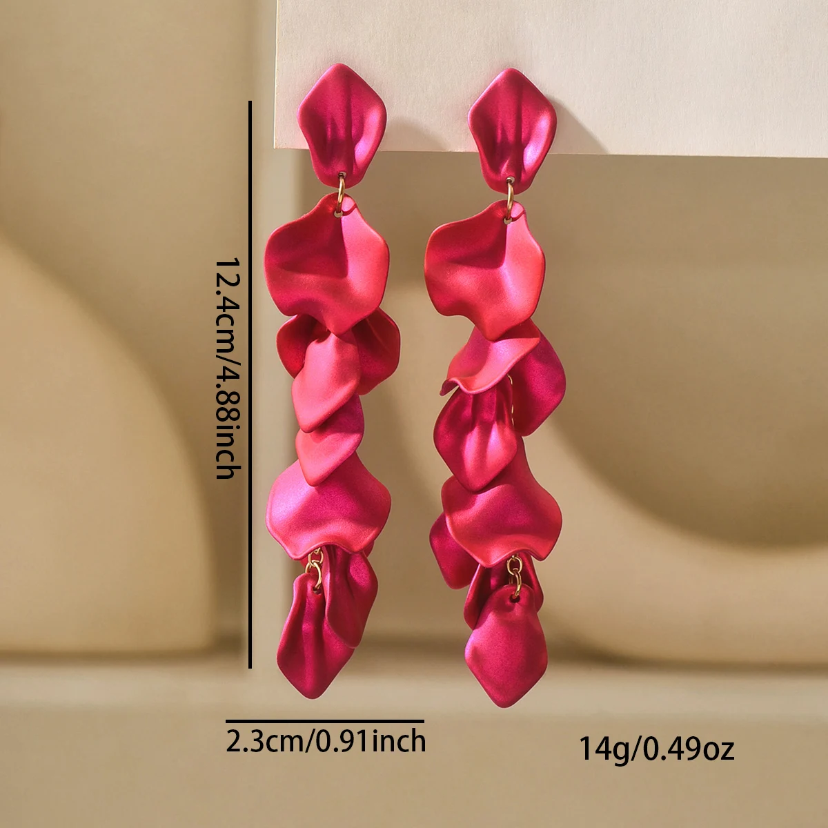 Rose Petals Spliced Flowers Long Tassel Smooth Surface Dangle Earrings for Women Exaggerated Temperament Face Slimming Earring