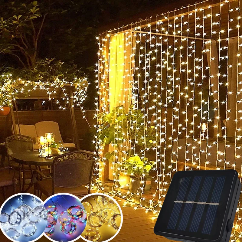 

3M светодиодные гирлянды для штор, сказочное украшение, солнечная праздничная гирлянда, лампа, 8 режимов для дома, сада, рождественской вечеринки, новогодней свадьбы