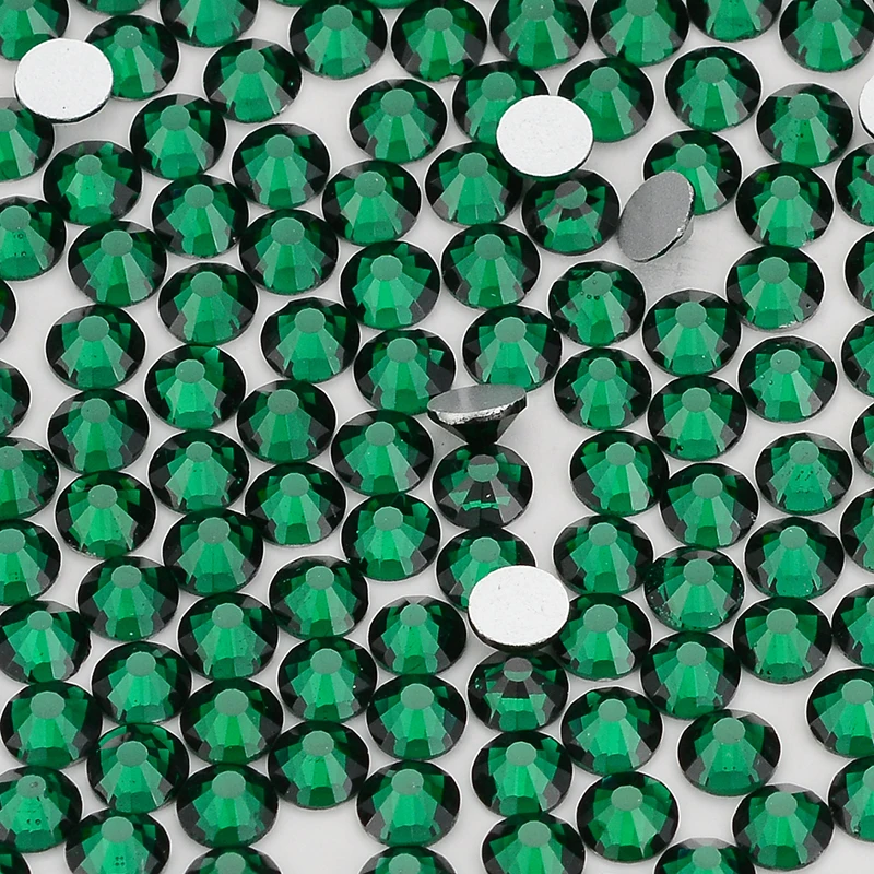 All Size SS3-SS60 Dark Green Glass Flatback Rhinestone Round Silver Bottom Glue On Stones for DIY Nail Art Clothes Decoration