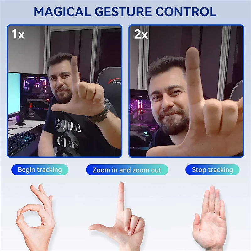 N82R 2K Webcam with Intelligent Sensor, AI Auto Tracking, Gesture Control, Zoom Computer Camera for YouTube Gaming Conference
