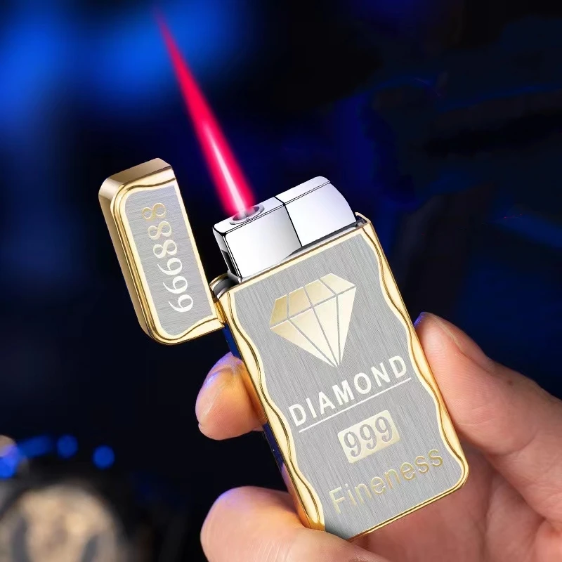 Creative Windproof Red Flame Butane Gas Lighter Metal Two-color Process Electronic Ignition Cigar Accessories Gadgets For Men