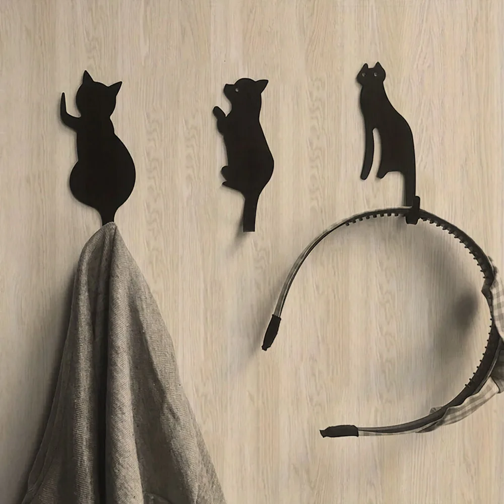 3pcs Cute Cat Design Metal Hook,Simple Robe & Towel Hook, Nail-free Punch-free Strong Adhesive Hook Wall decoration Gift