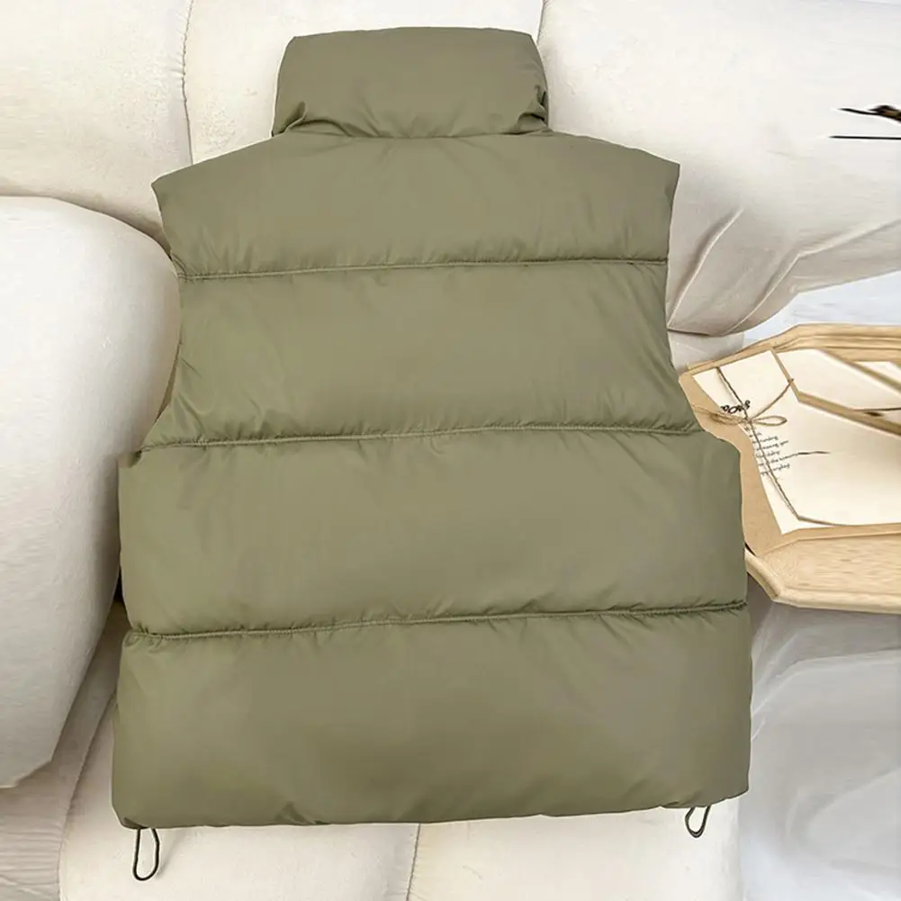 เสื้อกั๊กโค้ทสีทึบสำหรับผู้หญิง, เสื้อกั๊กโค้ทกันหนาวปกตั้งมีซิปการเก็บรักษาความร้อนบุนวมหนาสำหรับกลางแจ้ง