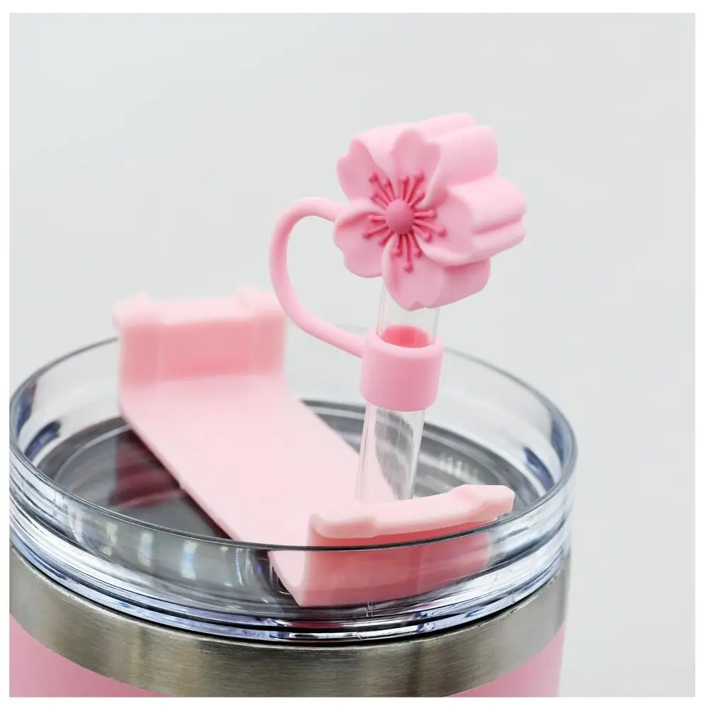 1/5PCS Silicone Straw Cover Cap Dust-Proof Begonia Flower Straw Tip Covers Reusable 10mm 0.4in Straw Tips Lids for Stanley Cup