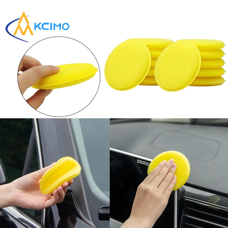 12 Pieces Round Yellow High-Density Foam Wax Applicator Pads, Reusable Dual-Side Car Polishing Sponges, Multi-Purpose Auto Clean