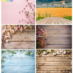 SHENGYONGBAO Spring Flowers Petal Wood Plank Photography Backdrops Baby Pet Photo Background Studio Props Decor MHZ-03