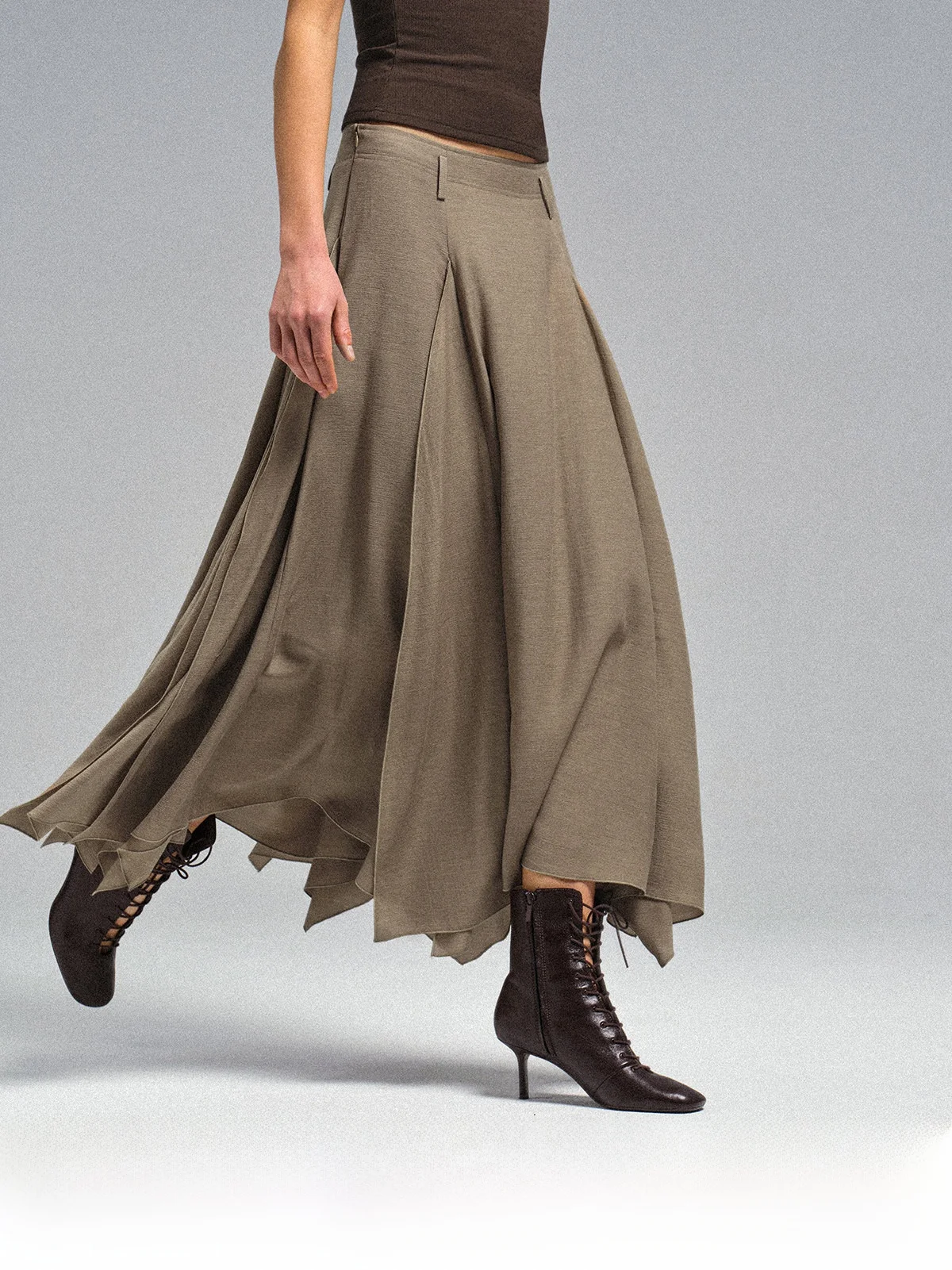 

f-length Skirt with Asymmetric Hemline And Lotus Le by FLOWERSAYS Soft Comfortable Polyester Viscose Blend Umbrella...