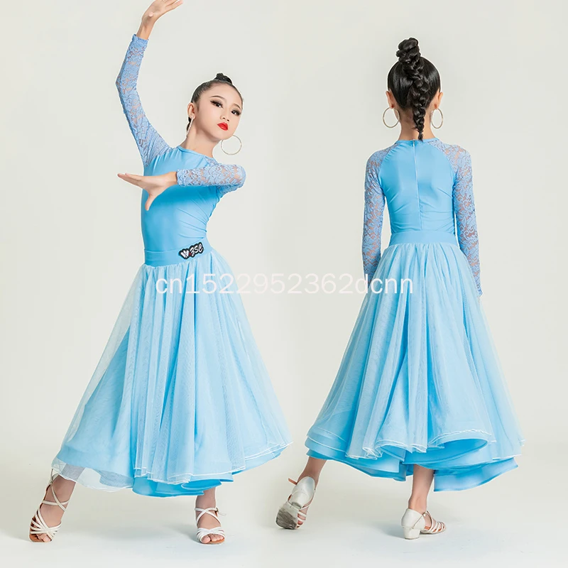 여아용 신형 모던댄스 어린이 왈츠 연습복 플로잉 슬리브 전문 공연복 볼룸댄스용