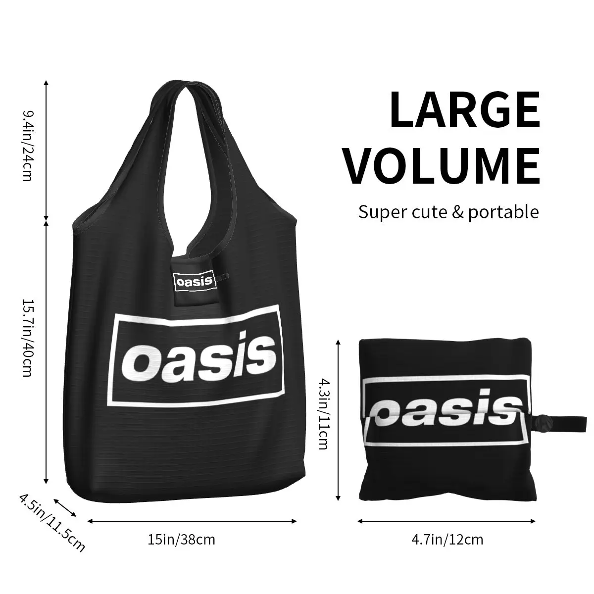 Reusable Rock Band Logo British Music Albums Shopping Bag for Groceries Foldable O-Oasis Grocery Bags Washable Large Tote Bags