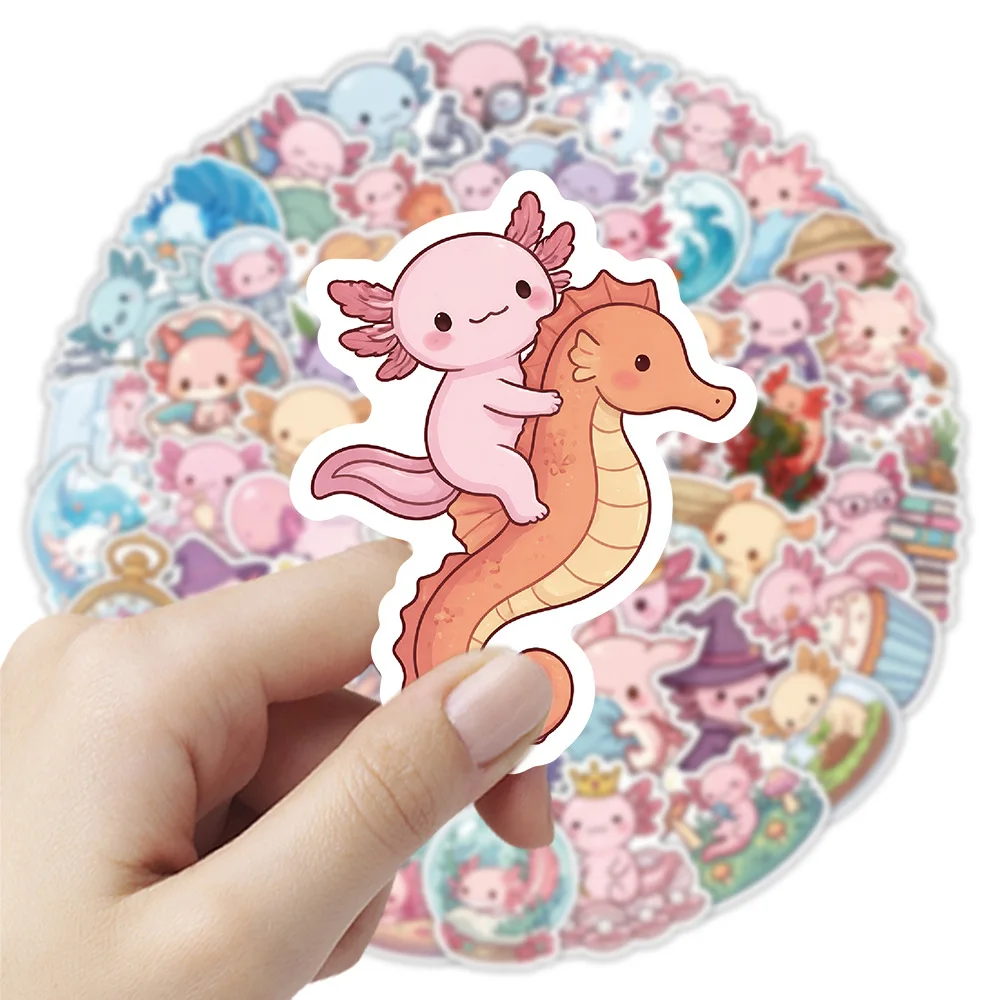 50 Stück Kawaii Axolotl Aufkleber Tier-Axolotl-Sticker für Laptop, Scrapbook, Gepäck, Gitarre, Helm, DIY-Graffiti-Aufkleber
