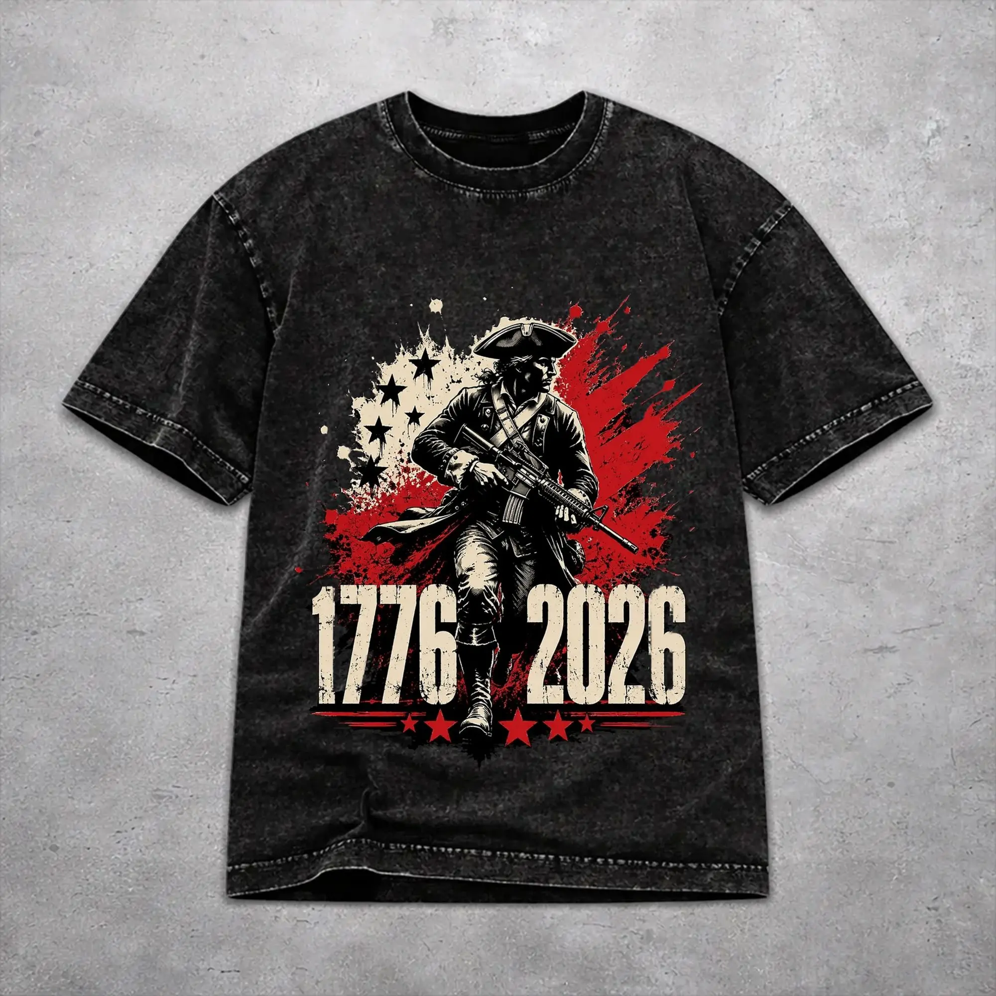 1776-2026 Patriotic Soldier T Shirt Vintage Washed Style For Men Women Pure Cotton T-Shirts Tee Tops