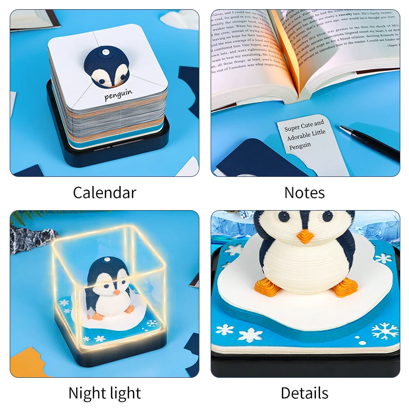 Omoshiroi Block 3D Memo Pad Calendar 2025 Cute Penguin 3D Paper Carved Sticky Notes Miniature Items Office Accessories Love Gift