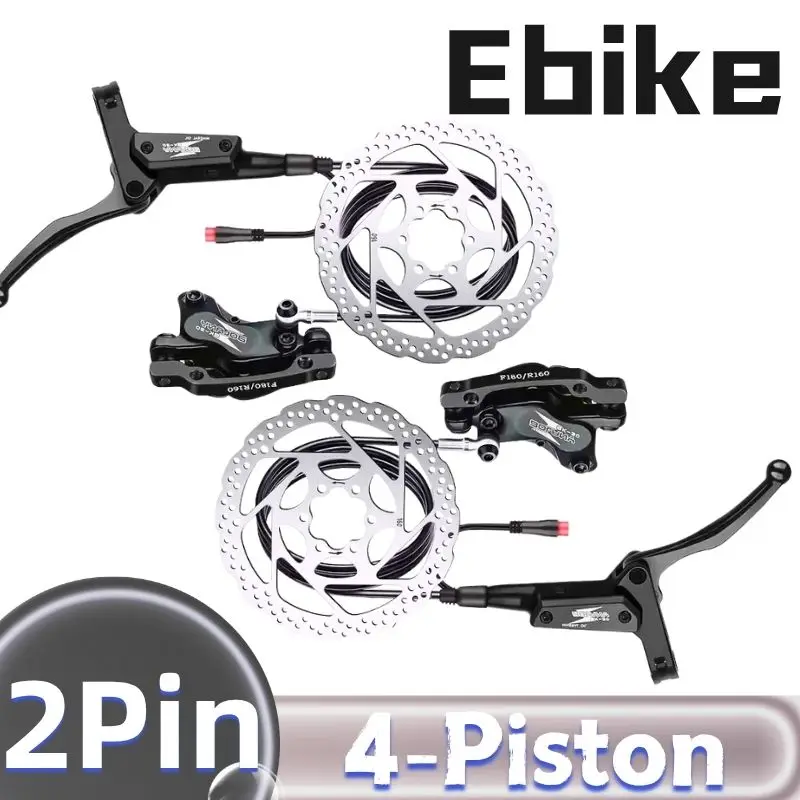 

BOLANY 2 Pin E Bike Brakes 4-Piston Mtb Hydraulic Brakes Ebike Power Off Hydraulic Disc Brake Set for Electric Bicycle