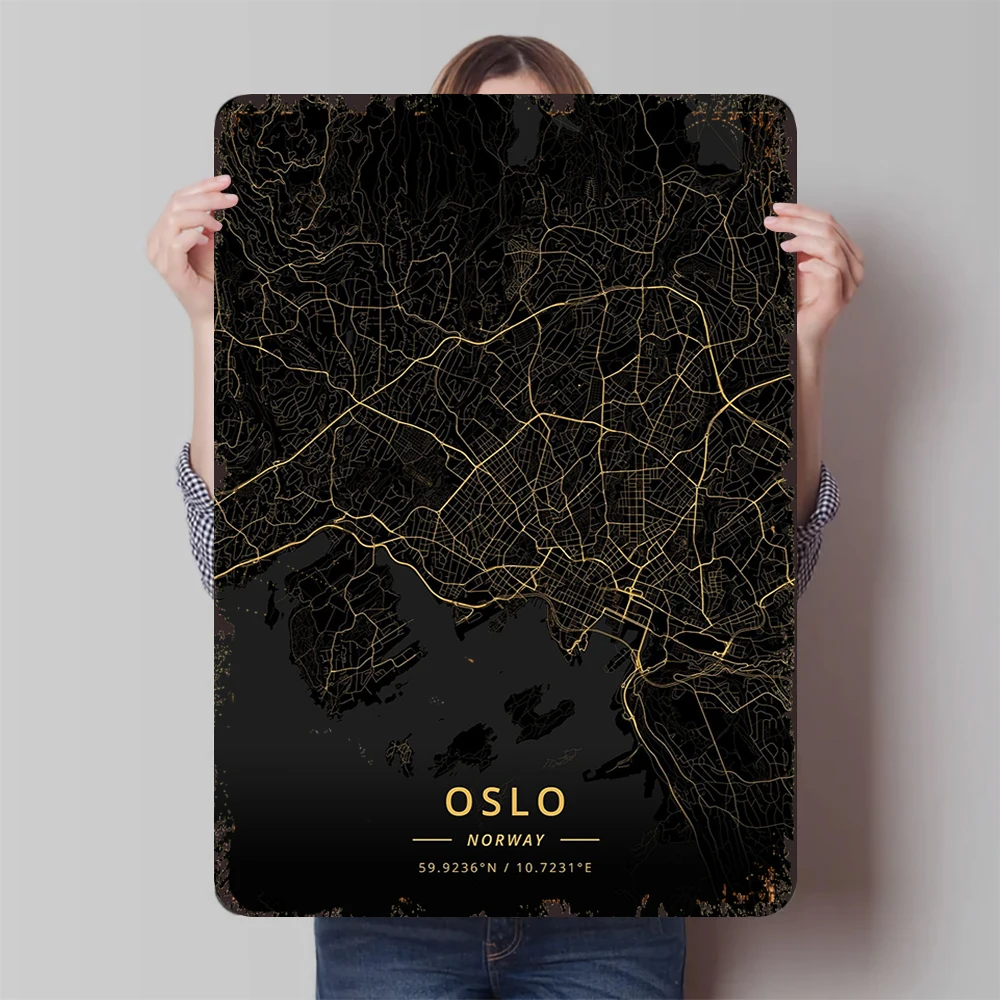 Карта города Осло, металлическое настенное искусство, современный минималистичный домашний декор, скандинавский стиль, гостиная, кабинет, подвесное украшение