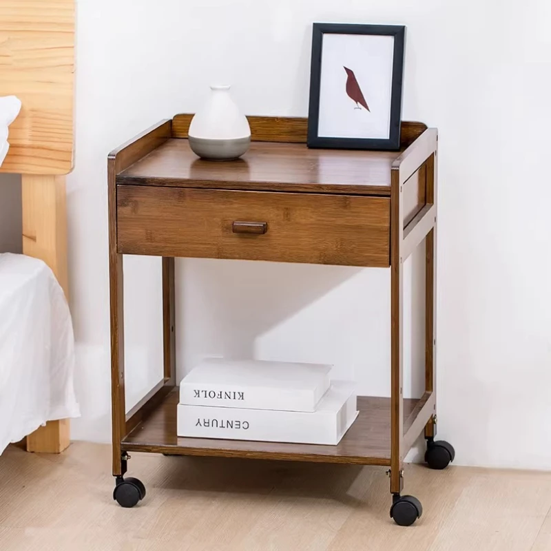 Bamboo Modern Nightstand Minimalist Side Cabinet for Small Spaces Multi-Functional Bedroom Organizer