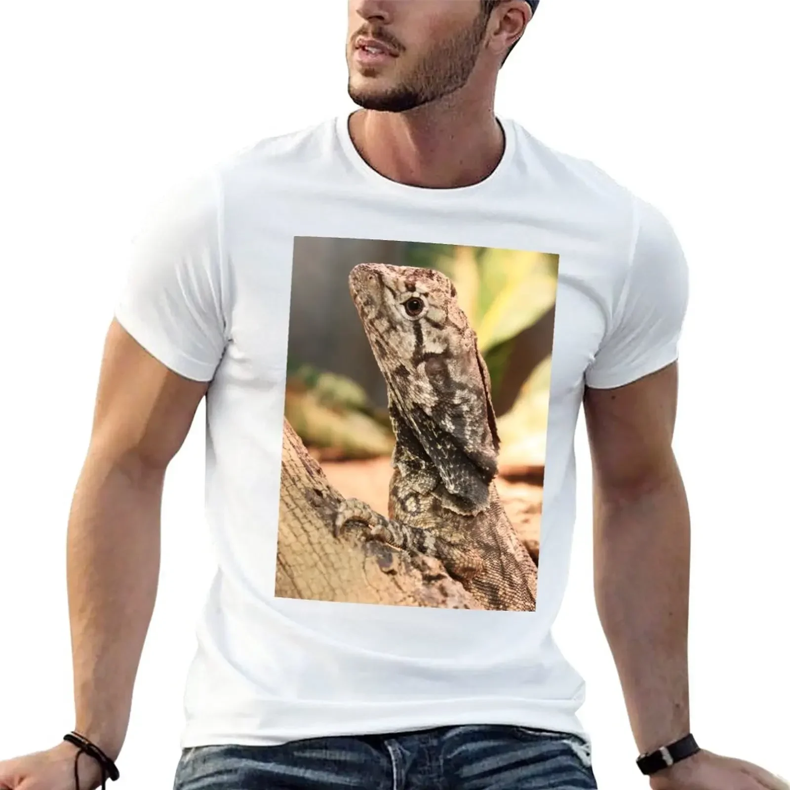 Short sleeve tee cute clothes mens graphic t-shirts anime Frilled lizard T-Shirt  oversized t shirt  men clothing