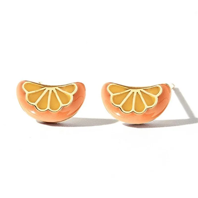 New Personality Creative Orange 925 Sterling Silver Jewelry Cute Fruit Epoxy Exquisite Popular Temperament Stud Earrings E218