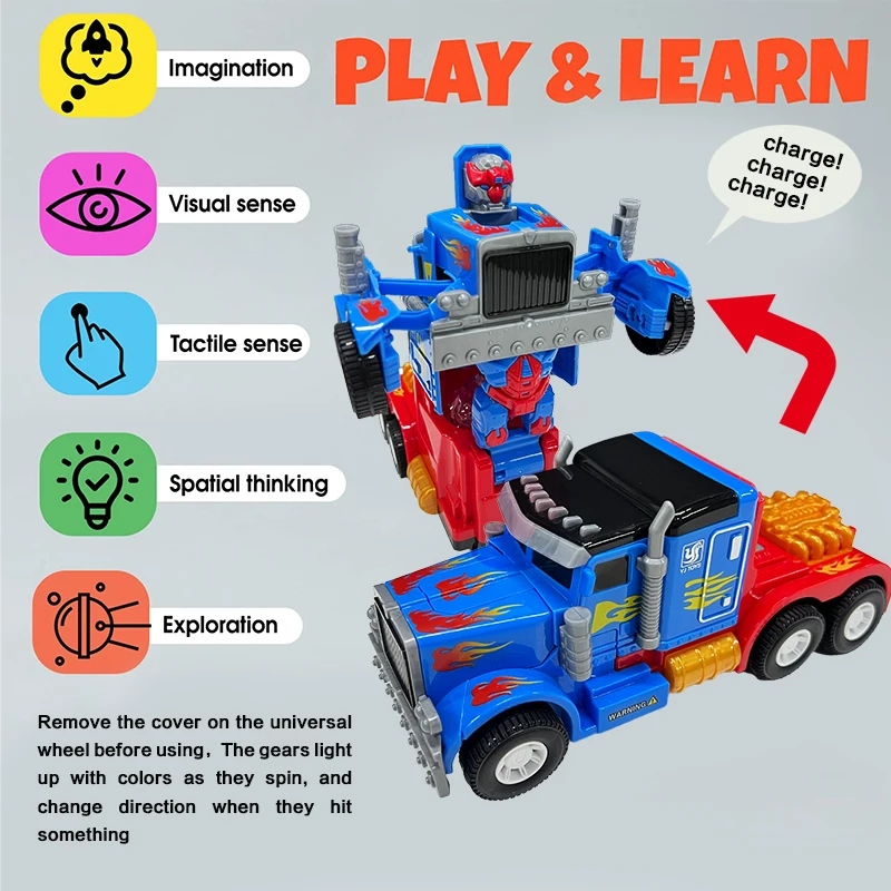 Children's universal walking toy tractor deformation robot, sound and light, automatic deformation, perfect gift for babies