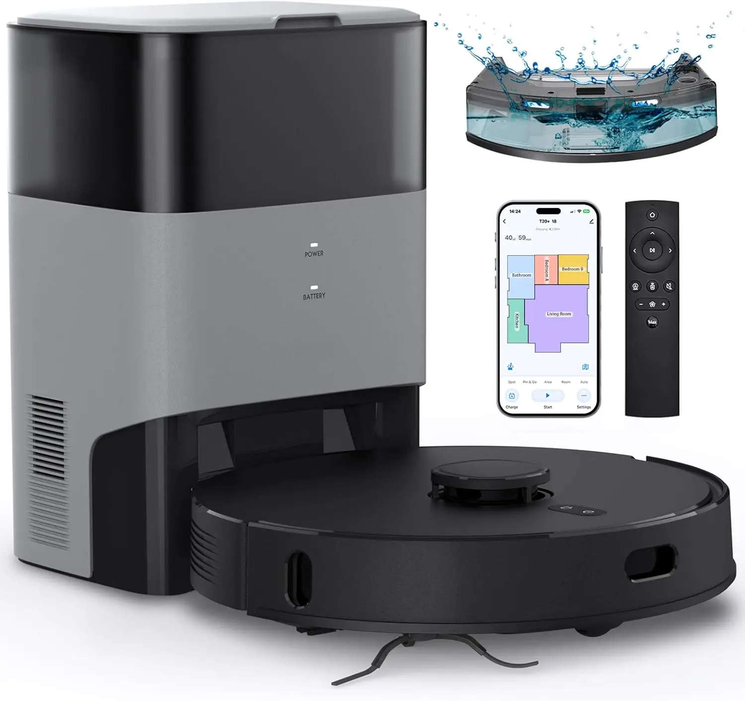 Combo robot aspirapolvere e scopa, autosvuotamento, capacità di 60 giorni, programma, autonomia di 180 minuti, mappatura domestica, Wi-Fi/App/Alexa/Remote