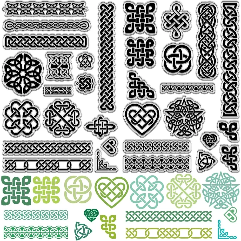 2Pcs Celtic Knot Clear Rubber Stamps Reusable Trinity Knot Frame Transparent Silicone Stamp Seals Vintage for St.Patrick Easter