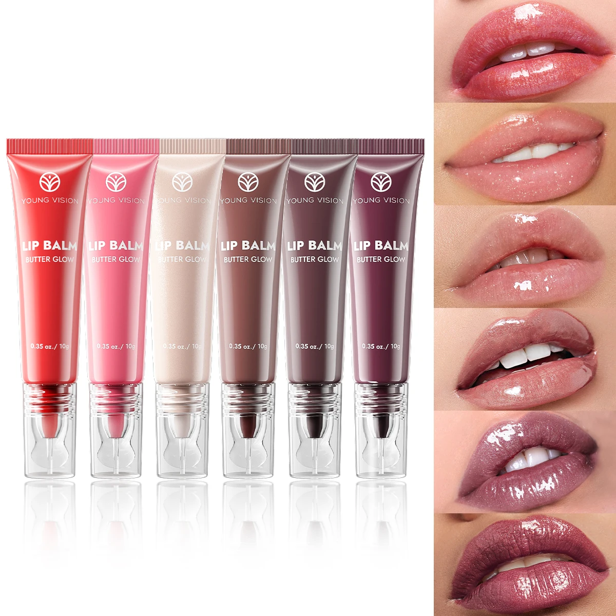 يونغ فيجن 6 ألوان بيرليسسينت أنبوب لامع ناعم للشفاه مغذي ومرطب كريستالي شفاف لون شفاه لامع مائي
