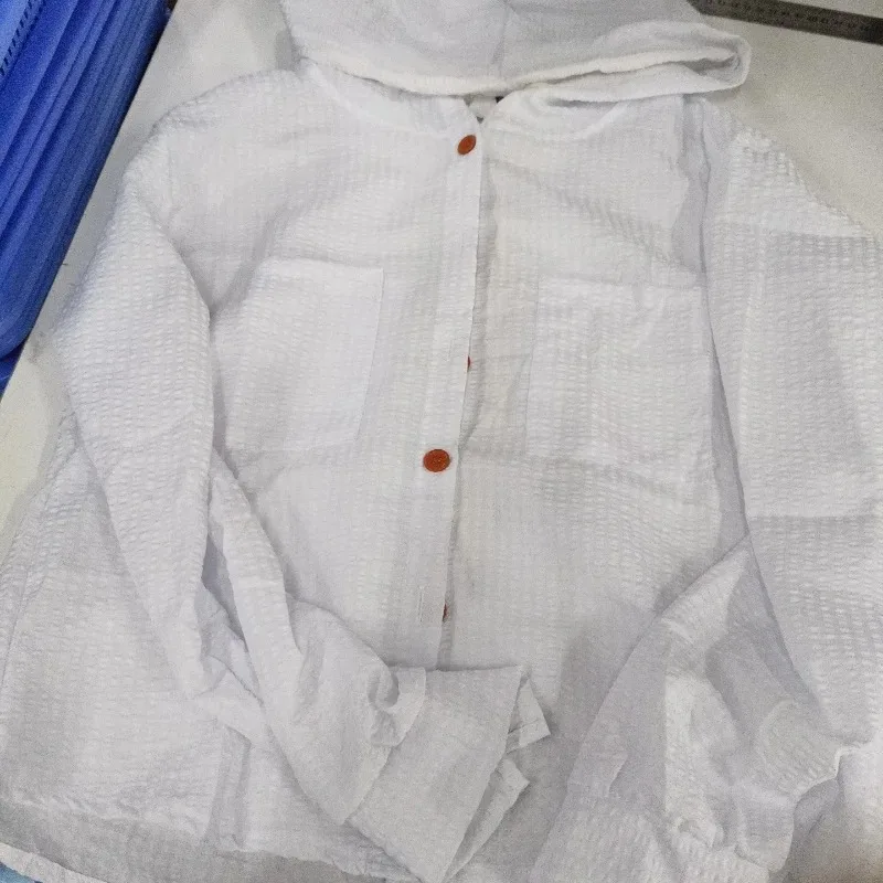 قميص كوري أنيق قابل للتنفس بألوان متباينة مع غطاء للرأس للنساء فضفاض بأكمام طويلة واقي من الشمس قصير مناسب لكل موسم #3