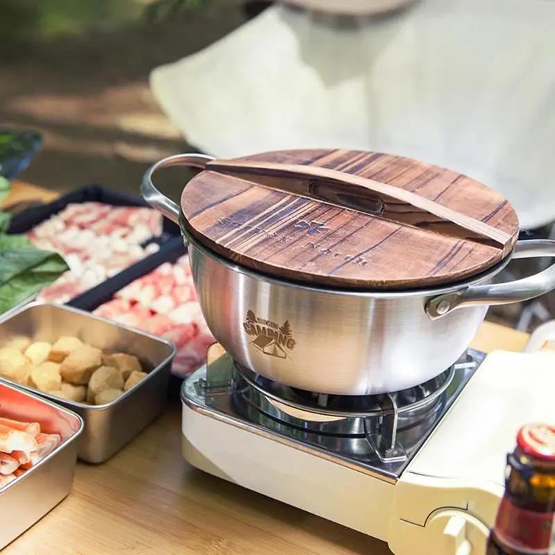 

Кастрюля для выживания, маленькая кастрюля с крышкой и двойной ручкой для приготовления пищи на открытом воздухе, эргономичная посуда с плоским дном для кемпинга, горшки для альпинизма